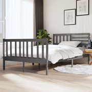 Estrutura de cama dupla 135x190 cm madeira maciça cinzento