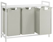 Cesto de roupa suja VASAGLE, cesto de roupa suja com 3 compartimentos, sacos de roupa sujos removíveis, separador de roupa suja, prateleira, estrutura de metal, 3 x 38L, 92,5 x 33 x 72 cm, branco BLH301W01