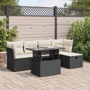 vidaXL 6 pcs conjunto sofás de jardim c/ almofadões vime PE preto