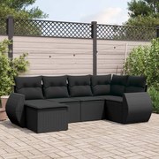 vidaXL 6 pcs conjunto sofás de jardim c/ almofadões vime PE preto
