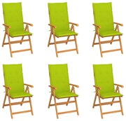 vidaXL Cadeiras de jardim almofadões verde brilhante 6 pcs teca maciça
