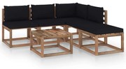 6 pcs conjunto lounge de paletes + almofadões pinho impregnado