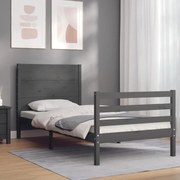 Estrutura de cama com cabeceira 90x200 cm madeira maciça cinza