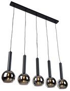 Candeeiro suspenso moderno preto com vidro fumado 5-luzes - Clayton