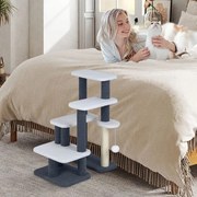 Escada para gatos e cães 62 x 41 x 77 cm, 2 em 1 com arranhador de juta e sisal, 3 plataformas e 4 degraus para camas altas, sofás e interiores cinza