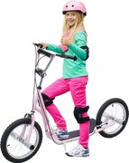 HOMCOM Trotinete para Crianças Min.5 Anos 2 Rodas Insufláveis de 16 Polegadas Freios e Guidão Ajustável Altura 143x58x92-100 cm Rosa | Aosom Portugal
