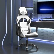 vidaXL Cadeira gaming massagens couro artificial branco e preto