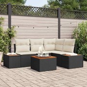 vidaXL Conjunto de Sofá de Jardim 5 Peças com Almofadas Pretas de Rattan e Acácia