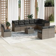 vidaXL 11 pcs conjunto sofás de jardim c/ almofadões vime PE cinzento