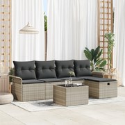 Conjunto de Sofá de Jardim de 6 Peças com Almofadas Cinza Claro de Rat
