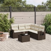 vidaXL 6 pcs conjunto de sofás jardim c/ almofadões vime PE castanho