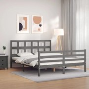 Estrutura de cama com cabeceira 160x200 cm madeira maciça cinza