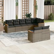 vidaXL 8 pcs conjunto sofás de jardim c/ almofadões vime PE cinzento