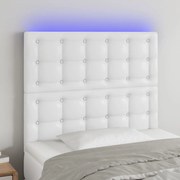 Cabeceira cama c/ LED couro artificial 100x5x118/128 cm branco