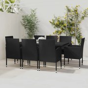 9 pcs conjunto de jantar para jardim vime PE preto