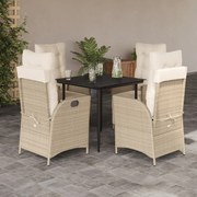 vidaXL 5 pcs conjunto de jantar p/ jardim com almofadões vime PE bege