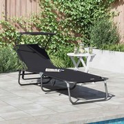 vidaXL Espreguiçadeira dobrável com toldo Tecido Oxford 600D Preto