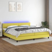 Cama box spring c/ colchão e LED 200x200 cm tecido verde