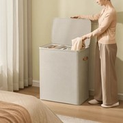 Cesto para roupa suja com 3 compartimentos, 190 l, 64 x 40 x 75 cm bege cappuccino