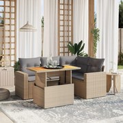 vidaXL 5 pcs conjunto de sofás p/ jardim com almofadões vime PE bege