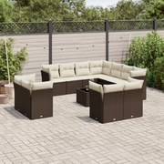 vidaXL 12 pcs conjunto de sofás jardim com almofadões vime PE castanho