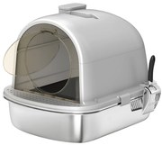 PawHut Caixa de Areia para Gatos em Aço Inoxidável com Tampa Caixa de Areia com Bolsa Desodorizante e Pá 52,4x41,3x39,9 cm Cinzento | Aosom Portugal