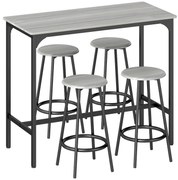 HOMCOM Conjunto de Móveis Altos de Bar com 5 Peças Mesa de Refeição Industrial e 4 Bancos Redondos Cinzento e Preto | Aosom Portugal