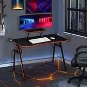 Mesa Gaming Ergonómica Secretária para Computador com Suporte para Monitor e Alto Falante Porta-Copos Gancho para Fones de Ouvido Fibra de Carbono 120