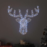 vidaXL Cabeça de Rena Branco frio 68 x 36,5 x 62,5 cm Acrílo