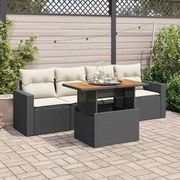 vidaXL 5 pcs conjunto sofás de jardim com almofadões vime PE preto