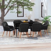 7 pcs conjunto de jantar para jardim com almofadões preto