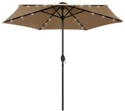 vidaXL Guarda-sol c/ luzes LED/poste alumínio 270 cm cinza-acastanhado