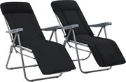 vidaXL Cadeiras de jardim dobráveis com almofadões 2 pcs preto