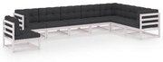 vidaXL 8 pcs conj. lounge de jardim c/ almofadões pinho maciço branco
