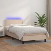 vidaXL Cama box spring c/ colchão/LED 90x190cm couro artif. cappuccino