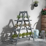 Suporte de Madeira para Plantas Dobrável de 3 Níveis com Estrutura em Forma de A para Jardim Pátio 100x36x112 cm Cinza