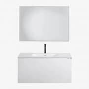 Conjunto De Móvel De Casa De Banho Suspenso Em Madeira Com Lavatório Integrado Macrae Branco & Led Retangular E Anti-embaciamento 100x70 Cm - Sklum