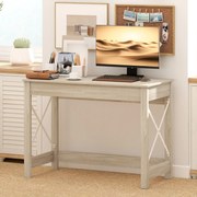 HOMCOM Secretária Moderna Mesa de Estudo com Estrutura de Aço Mesa de Computador 105x50x76 cm Madeira e Branco