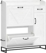 HOMCOM Sapateira Estreito com 2 Compartimentos Rebatíveis Prateleiras Ajustáveis para 12 Pares para Espaços Pequenos 106,7x26x116cm Branco | Aosom Portugal
