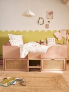 Cama alta Montessori com arrumações em palhinha, para criança, Poesia rosa-nude