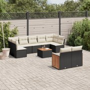 vidaXL 10 pcs conjunto sofás de jardim c/ almofadões vime PE preto