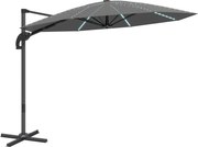 Outsunny Guarda-sol lateral de alumínio LED Solar Ø300 cm regulável com manivela UV50+ Cinza escuro | Aosom Portugal