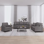 vidaXL 3 pcs conjunto de sofás com almofadas couro artificial cinzento