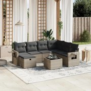 vidaXL 8 pcs conjunto sofás de jardim c/ almofadões vime PE cinzento