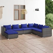 7 pcs conjunto lounge de jardim c/ almofadões vime PE cinza