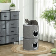 Cama para gatos modular em forma de barril com arranhador, com fecho de correr, separável, 3 níveis e duas bolas, Ø 42 x 69 cm (altura), cinzento