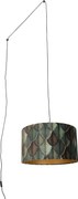 Pendant Lamp Black with Plug and Leaf Shade with Gold Interior 35cm - Cavalux