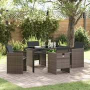 vidaXL Conjunto de Jantar para Jardim de 5 Peças com Almofadas Cinza Vime PE