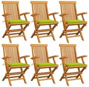 vidaXL Cadeiras jardim c/ almofadões verde brilhante 6 pcs teca maciça
