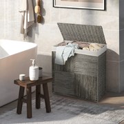 Cesto para roupa suja dobrável em rattan 110 L com tampa e pegas práticas Saco com forro amovível Saco para roupa suja Casa de banho Cinzento